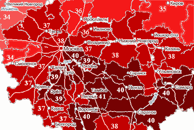 Extrémní teploty v Rusku 31. července 2010