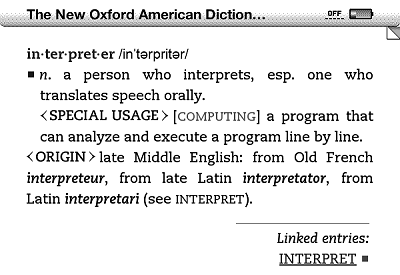 Standardní slovník na čtečce Kindle: The New Oxford American Dictionary