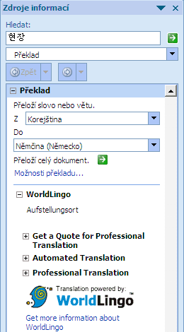 Jazykové funkce v Office 2007: slovníkový a strojový překlad