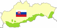 Mapa Slovenska s vyznačenými oblastmi maďarské menšiny na jihu země